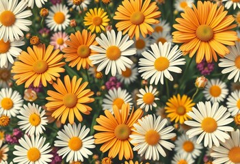 Fototapeta premium Retro floral seamless pattern, vintage hippie daisy design Spring season nature backdrop, wallpaper, print