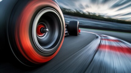 Dynamic Close-Up of Racing Wheel Accelerating on Track in Motion with Dramatic Blur Effect