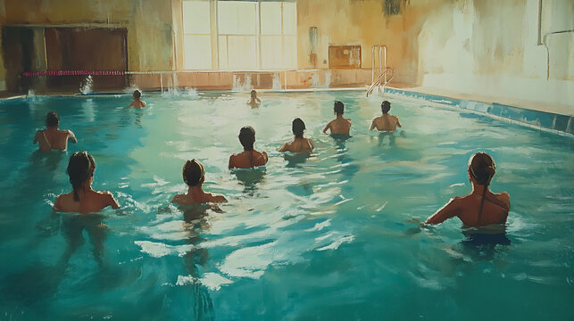 A water aerobics class in progress at a local swimming pool (2)