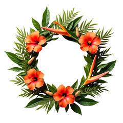 Elegant circular display showcases tropical flowers and greenery in an artful wreath formation for a unique aesthetic