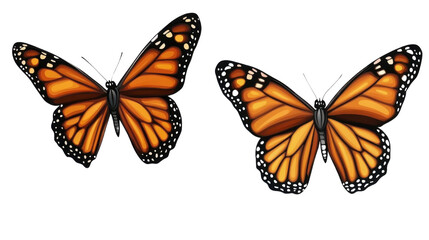 Fototapeta premium Graceful Monarch Butterflies in Flight Against a Clear Blue Sky isolated On White Background , Capturing the Elegance and Freedom of Nature's Migration 