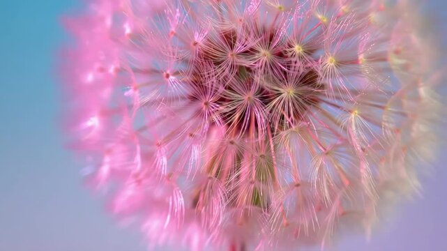 Ephemeral Beauty: A close-up of a delicate dandelion seed head, glowing with soft hues, embodies the transient beauty and intricate details of nature's design.