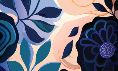 abstract leaves, Modern Nature Art Depicting Contrasting Botanical Themes of Daylight Florals and Deep Night Leaves in Harmony Vector Image 
