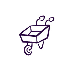Hand Drawn Icon of Garden Wheelbarrow for Farm Tools Design