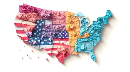 Celebrate Flag Day with a colorful map of the United States featuring the American flag as a background symbolizing unity and patriotism