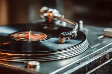 Record player turntable spinning vintage vinyl