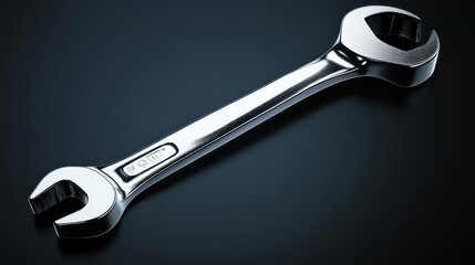 Polished Chrome Wrench on Dark Background High Resolution Tool Still Life