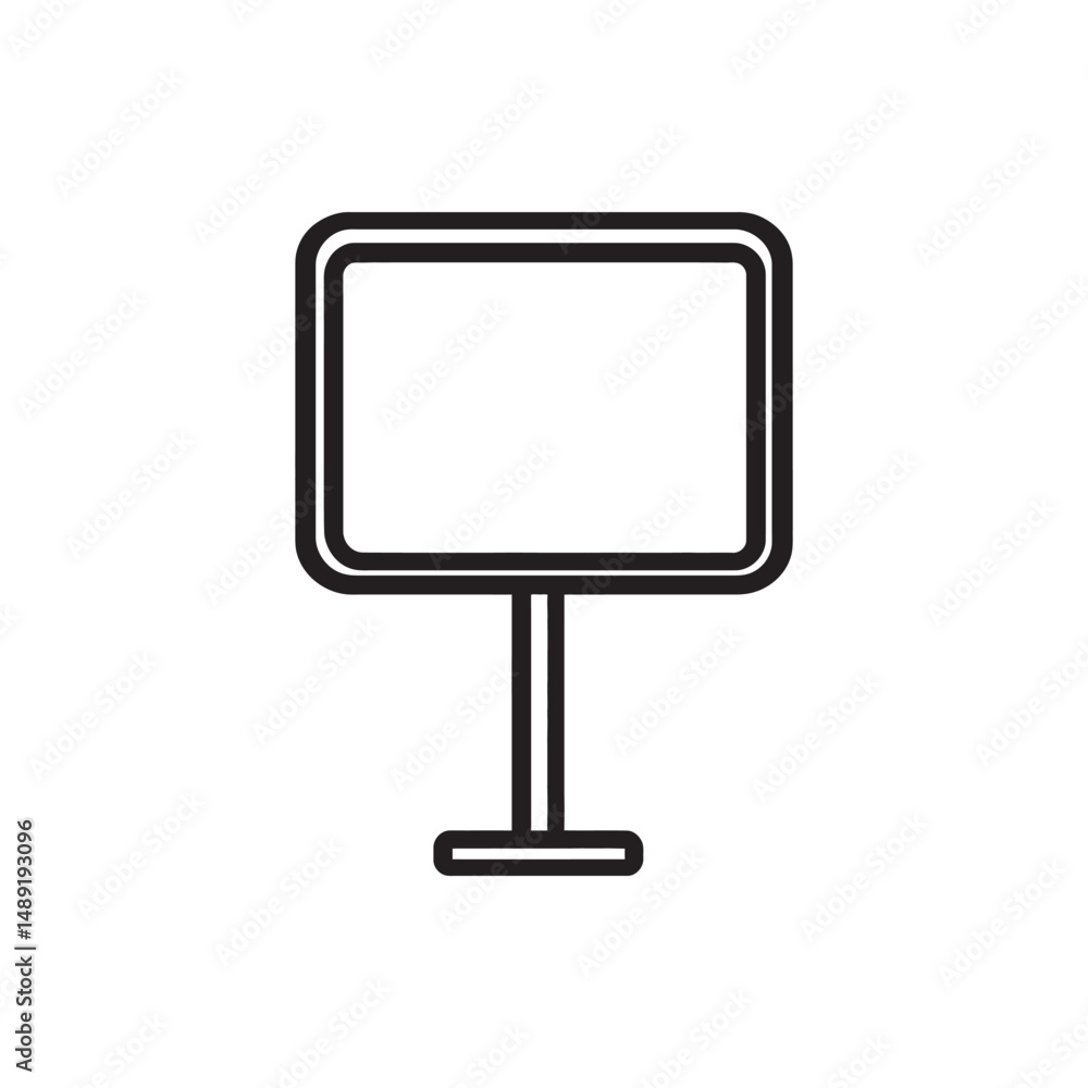 Poster minimalist signboard features a rectangular shape on a single stand in black with transparent backgr
