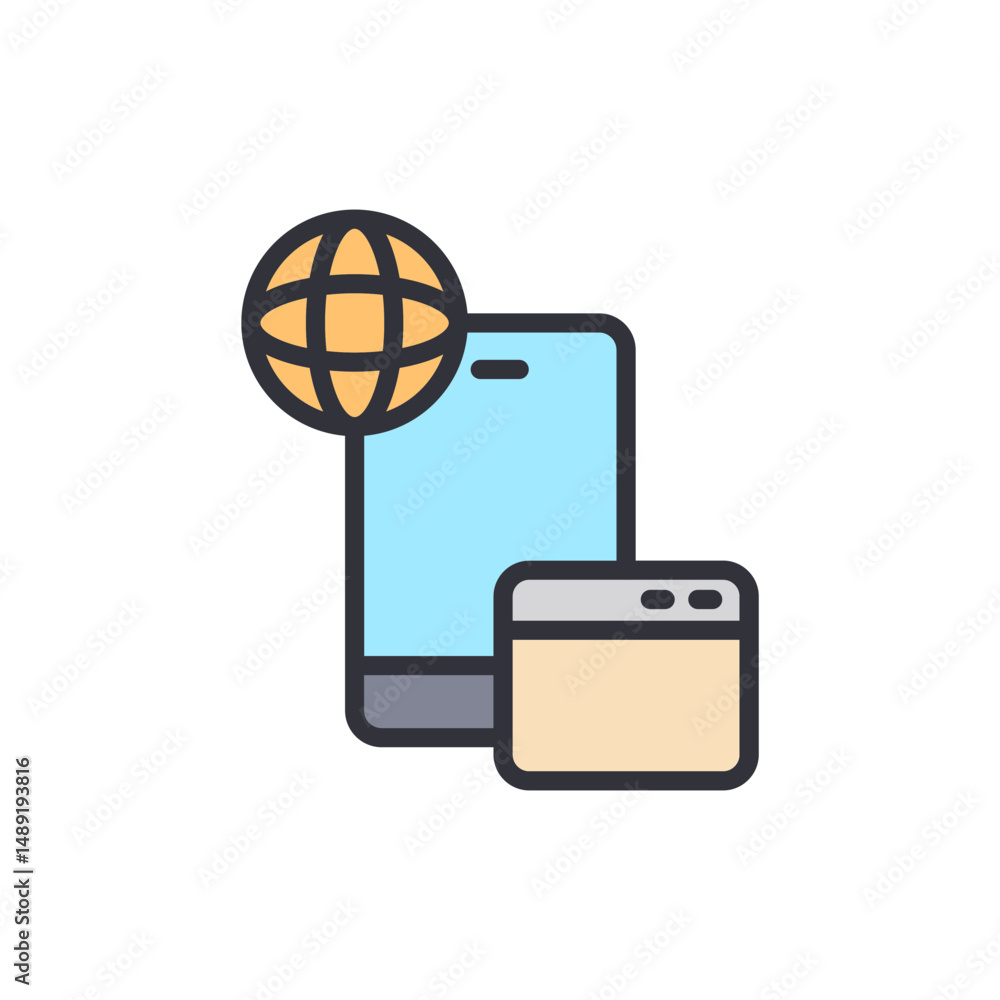 Poster concept of mobile application development and worldwide connectivity
