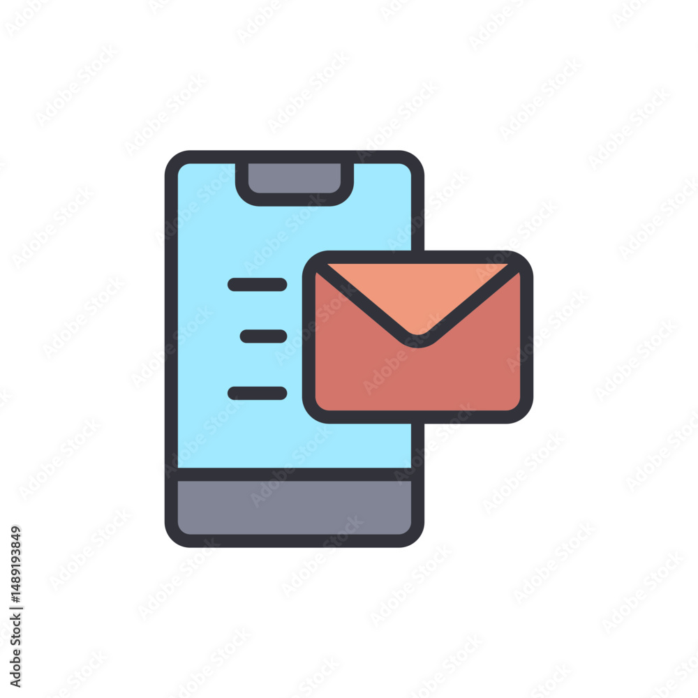 Aufkleber digital correspondence icon depicting email notifications on a mobile device
