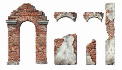 Fototapeta premium Detailed Collection of Vintage Brick and Plaster Wall Elements