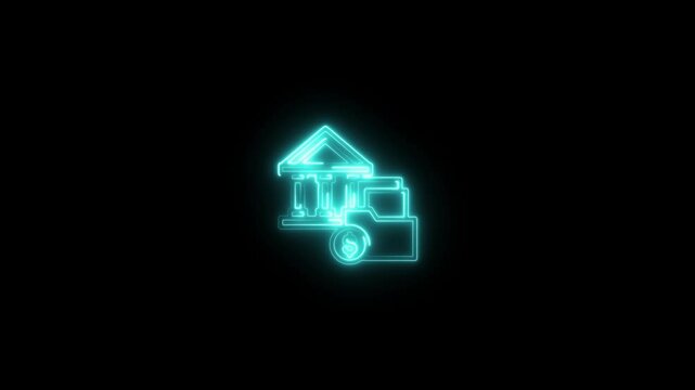 glowing neon surplus icon animation black background. 4K Video motion graphic animation.