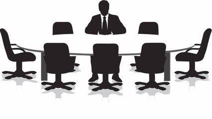 Silhouette of a conference room with an oval table and chairs and a person at the head of the table editable vector eps/eps