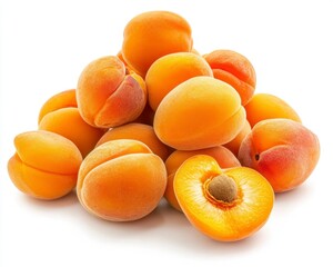 Fresh Apricots Pile on White Background for Juicy Fruit Enthusiasts