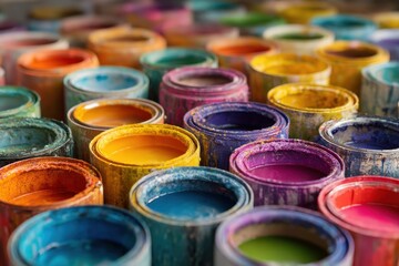 Paint cans assortment with various vibrant colors