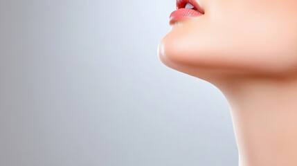 A close-up of a healthy throat of a person after hydration, showing smooth skin around the neck and a clear airway