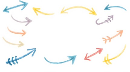 Colorful hand-drawn arrow set encircling a blank space. Use for presentations, infographics, flowcharts. Direction, choice concept.