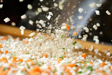 Chopped vegetables being tossed