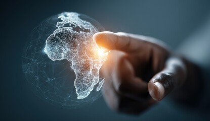 World globe with hand touching Africa continent