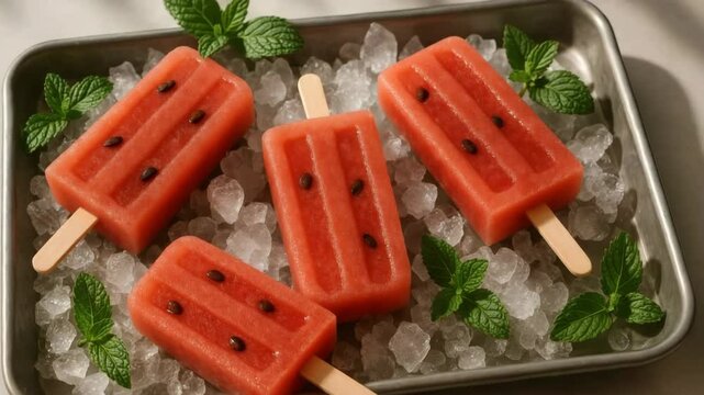 Watermelon popsicle recipe summer treat refreshing dessert healthy snack easy diy food fruit ice pops homemade sweets 4k uhd video