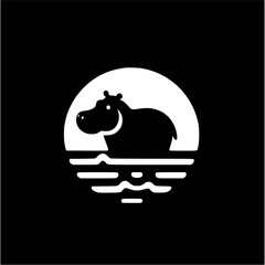 Hippo 2D vector with simple black and white color,