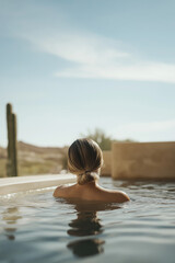 Fototapeta premium person relaxing in outdoor pool spa
