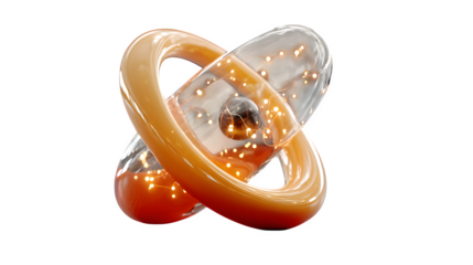 A glowing 3D atom icon with orbiting electrons, representing science and discovery, set against white --ar 16:9 --v 7.0 --s 750