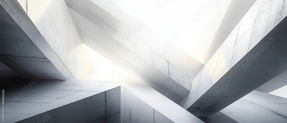 Poster abstract architectural view featuring intersecting concrete beams with natural light streaming throu