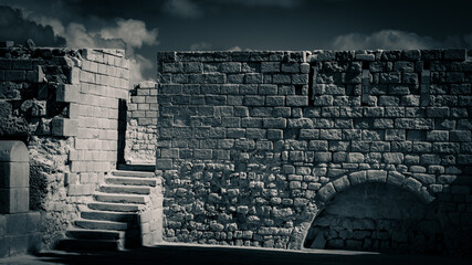 The intricate masonry and the formidable stone walls of Qaitbay Citadel in Alexandria