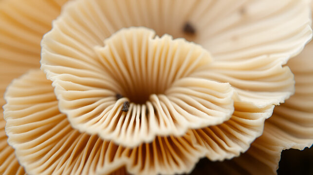 Close up of underside gills of farmed Oyster mushroom