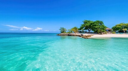 Naklejka premium A secluded tropical island surrounded by crystal-clear waters, perfect for those seeking a peaceful and private vacation escape.