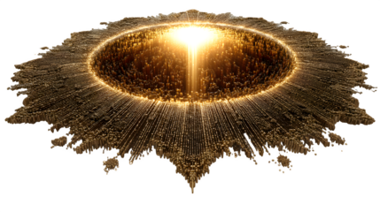 A glowing 3D sunburst icon in warm golden hues, representing vitality and energy, isolated on white --ar 16:9 --v 7.0 --s 750