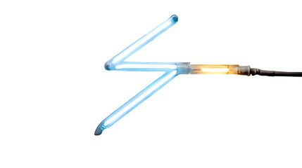 A glowing neon lightning bolt in electric blue, symbolizing energy and power, set against white --ar 16:9 --v 7.0 --s 750