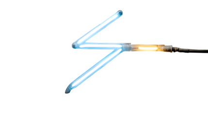 A glowing neon lightning bolt in electric blue, symbolizing energy and power, set against white --ar 16:9 --v 7.0 --s 750