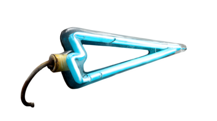 A glowing neon lightning bolt in electric blue, symbolizing power and energy, placed on white --ar 16:9 --v 7.0 --s 750