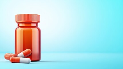 A simple clip art of a pill bottle with a pill icon next to it, featuring a bright and clean design, ideal for healthcare or medical graphics