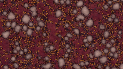 Abstract textured pattern of light gray, tan, and dark reddish-brown blotches and specks