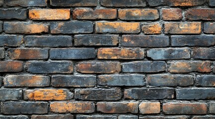 Obraz premium Old Grungy Black Brick Wall with Orange Rust Stains – Vintage Industrial Texture Background