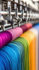 Printer technology gradient for high-quality color printing, advanced printer technology gradient for smooth ink transitions. Vibrant threads on a textile production machine.