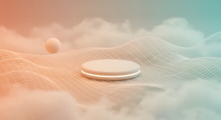 Round Podium with Sphere and Wireframe Landscape