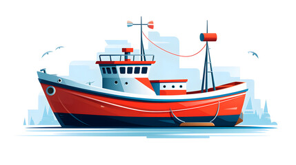 Naklejka premium Modern Fishing Ship Flat Vector Illustration for Design Projects