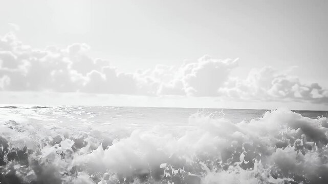 Monochromatic Ocean View Under a Bright Sky with Fluffy Clouds creates a sense of calm and peacefulness Adobe Stock