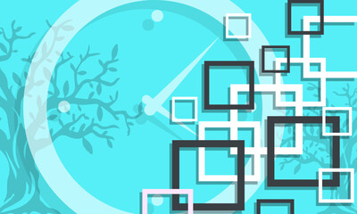 Abstract geometric pattern background, tree and clock with vintage colors