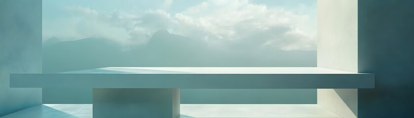 Obraz premium Light-filled, minimalist platform against a soft sky.