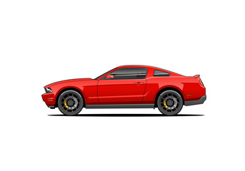 Red Muscle Car Illustration – Classic American Coupe Style