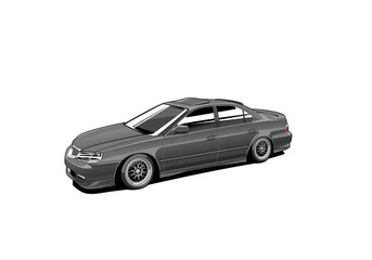 Grey Stanced Sedan Illustration – Modified JDM VIP Style Car