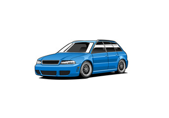 Blue Modified Wagon Car Illustration – Sporty Euro Style Estate