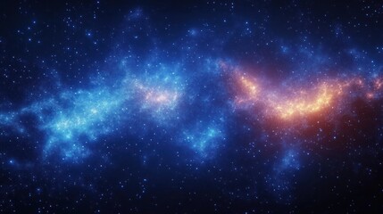 Fototapeta premium Vibrant cosmic scene with clusters of bright blue and orange stars scattered across a deep space background, evoking a sense of wonder and vastness