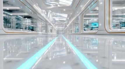 Obraz premium Futuristic Server Room Corridor Clean Tech Data Center Innovation AI