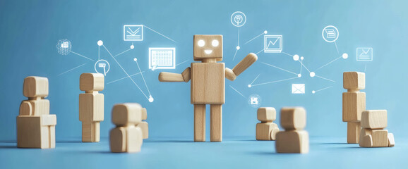 Three groups of individuals are linked by lines. Coordination and knowledge exchange. Outsourcing. Business model of teams. Self-organizing structure innovation. High autonomy of company teams.